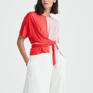 EUC Paisie Colorblock Short Sleeve Draped Wrap Top